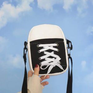 Crossbody Canvas Bag with Zipper - Black Shoulder Bag for Casual Shoe Designs